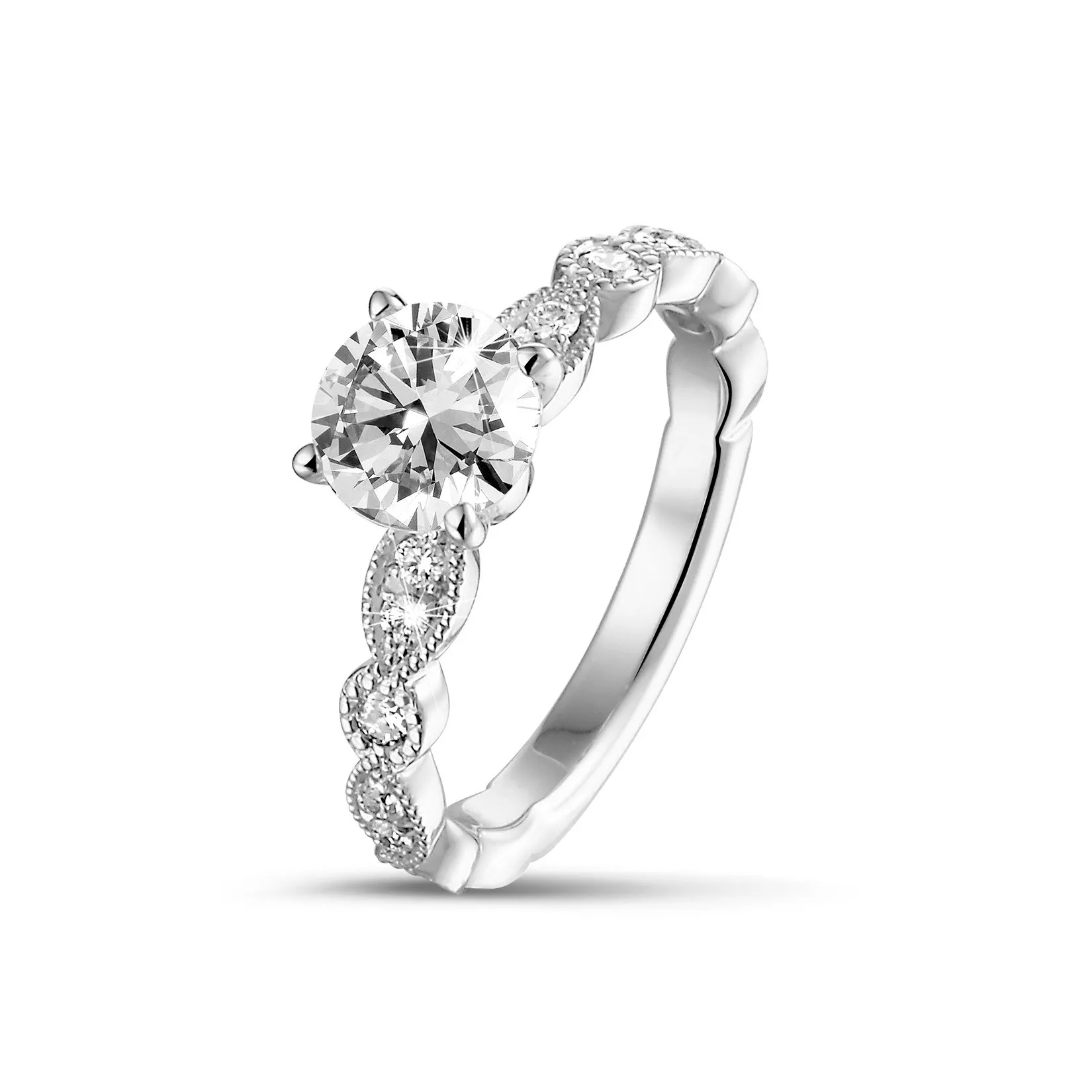 0.50 quilates anillo solitario apilable de oro blanco con un diamante redondo con diseño marquesa 
