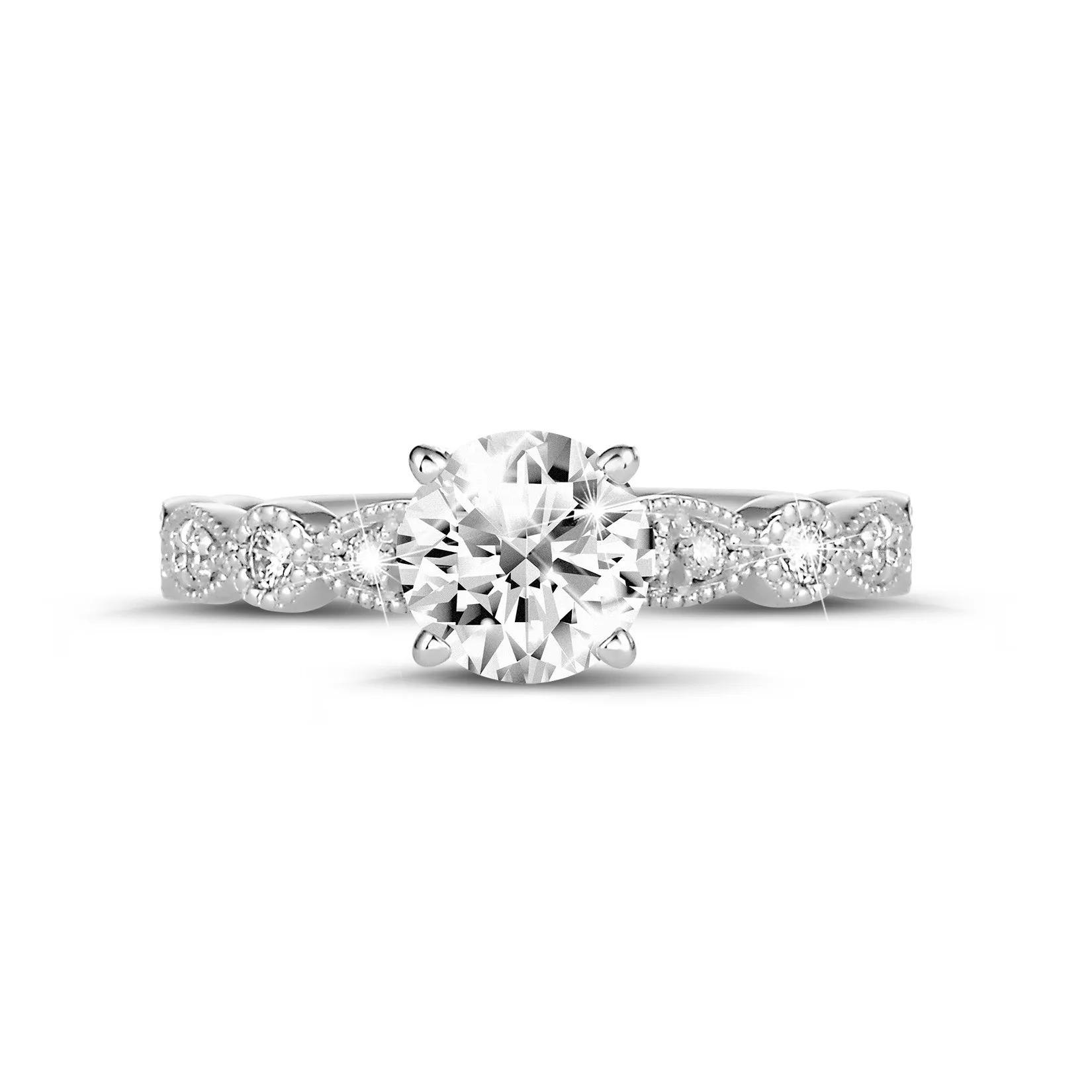 0.50 quilates anillo solitario apilable de oro blanco con un diamante redondo con diseño marquesa 