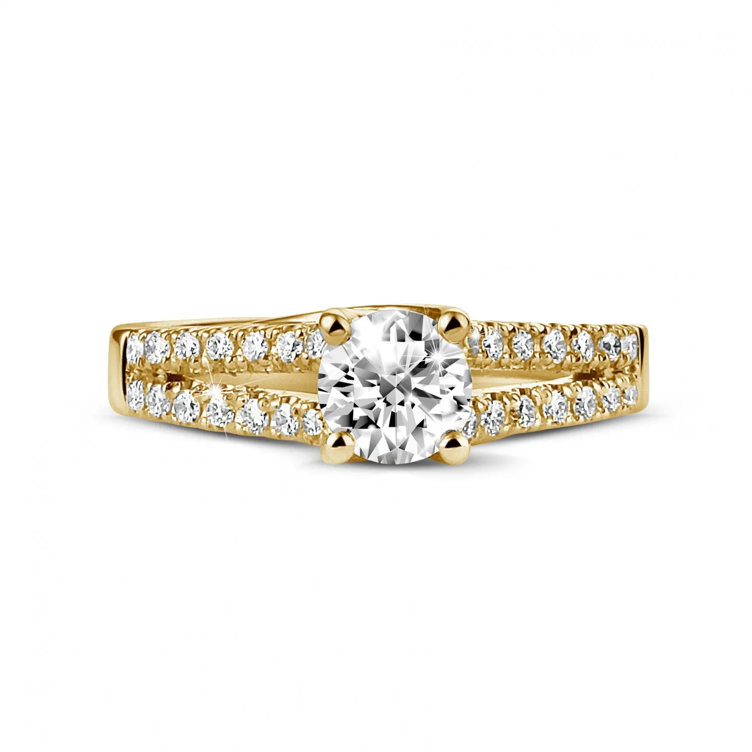 0.50 quilates anillo solitario en oro amarillo con diamantes laterales 