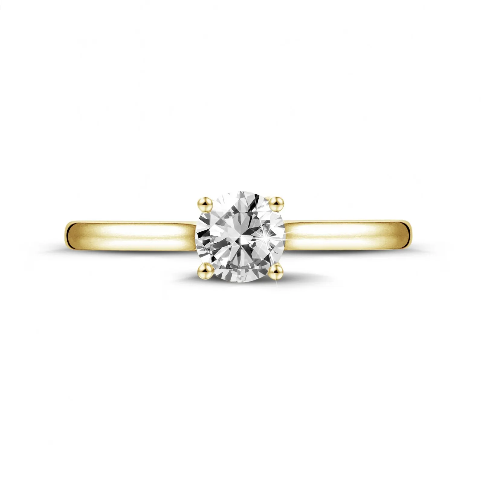0.50 quilates anillo solitario en oro amarillo con un diamante redondo y 4 grapas 