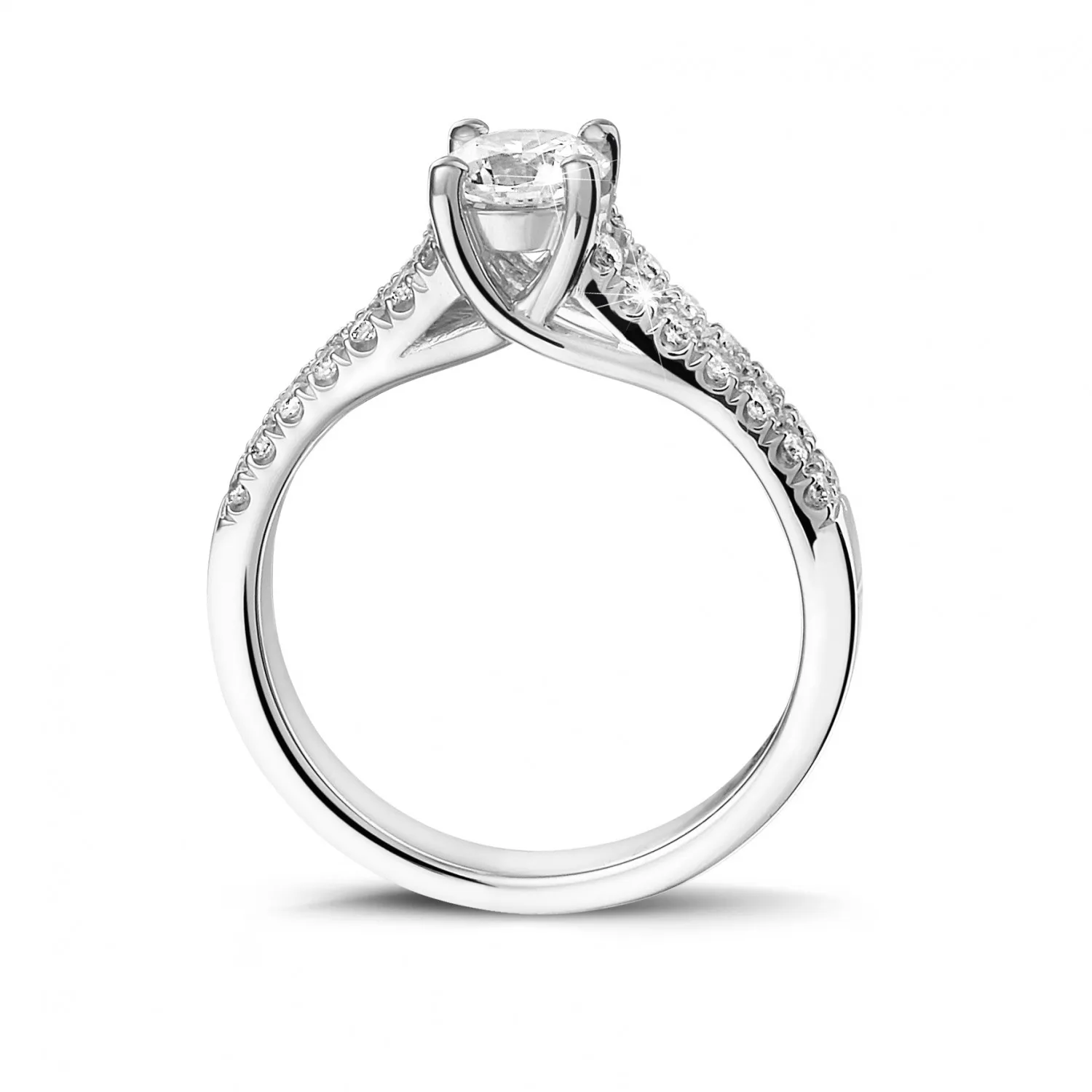 0.50 quilates anillo solitario en platino con diamantes laterales 