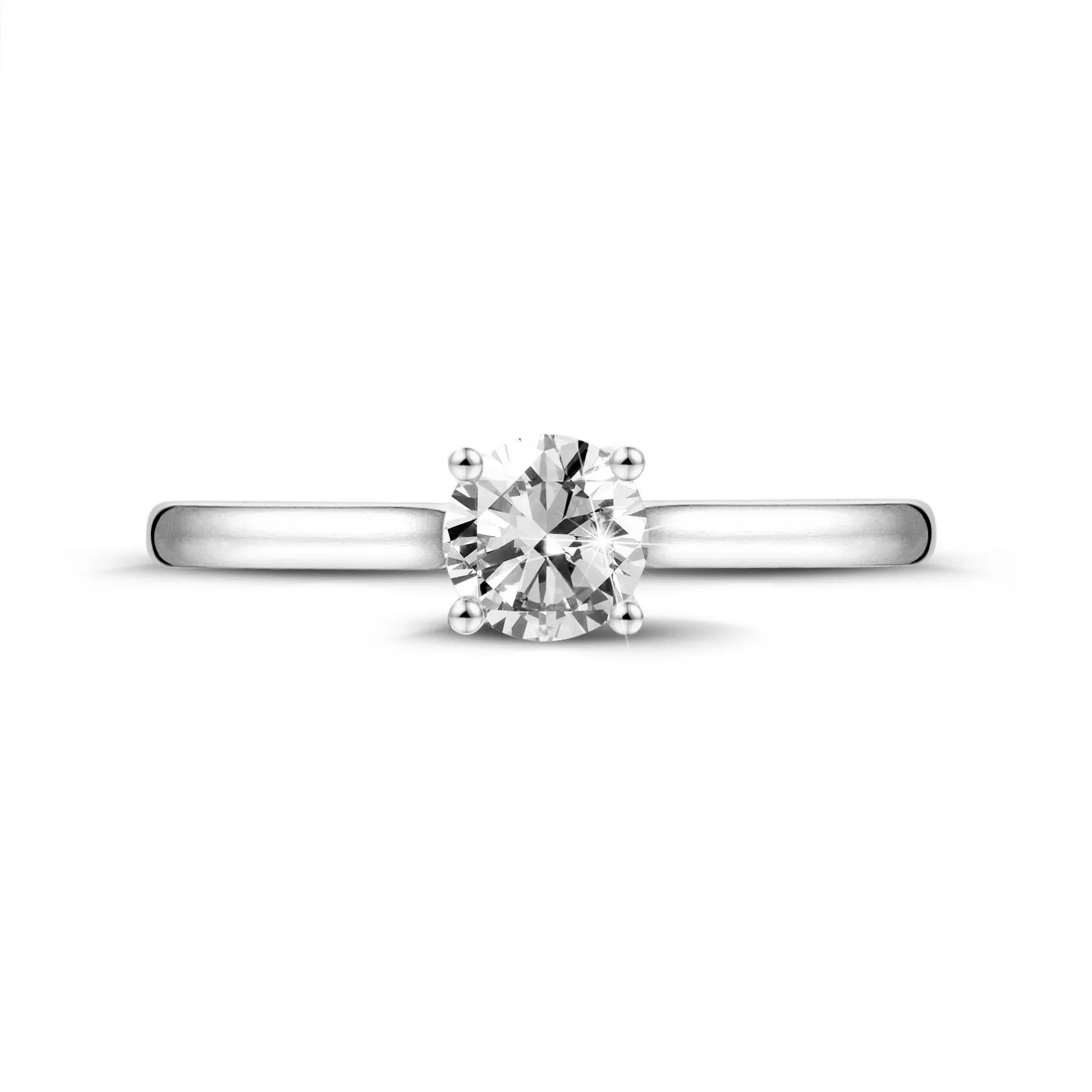 0.50 quilates anillo solitario en platino con un diamante redondo y 4 grapas 