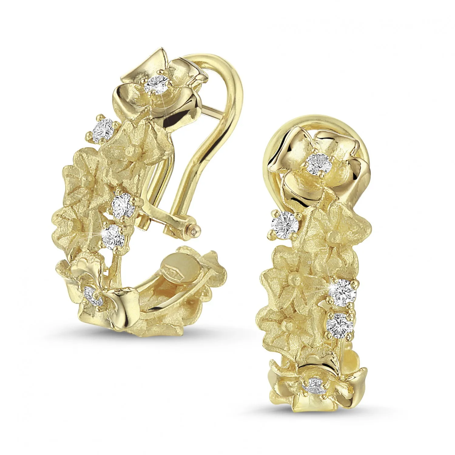 0.50 quilates pendientes diamantes diseño flor en oro amarillo 