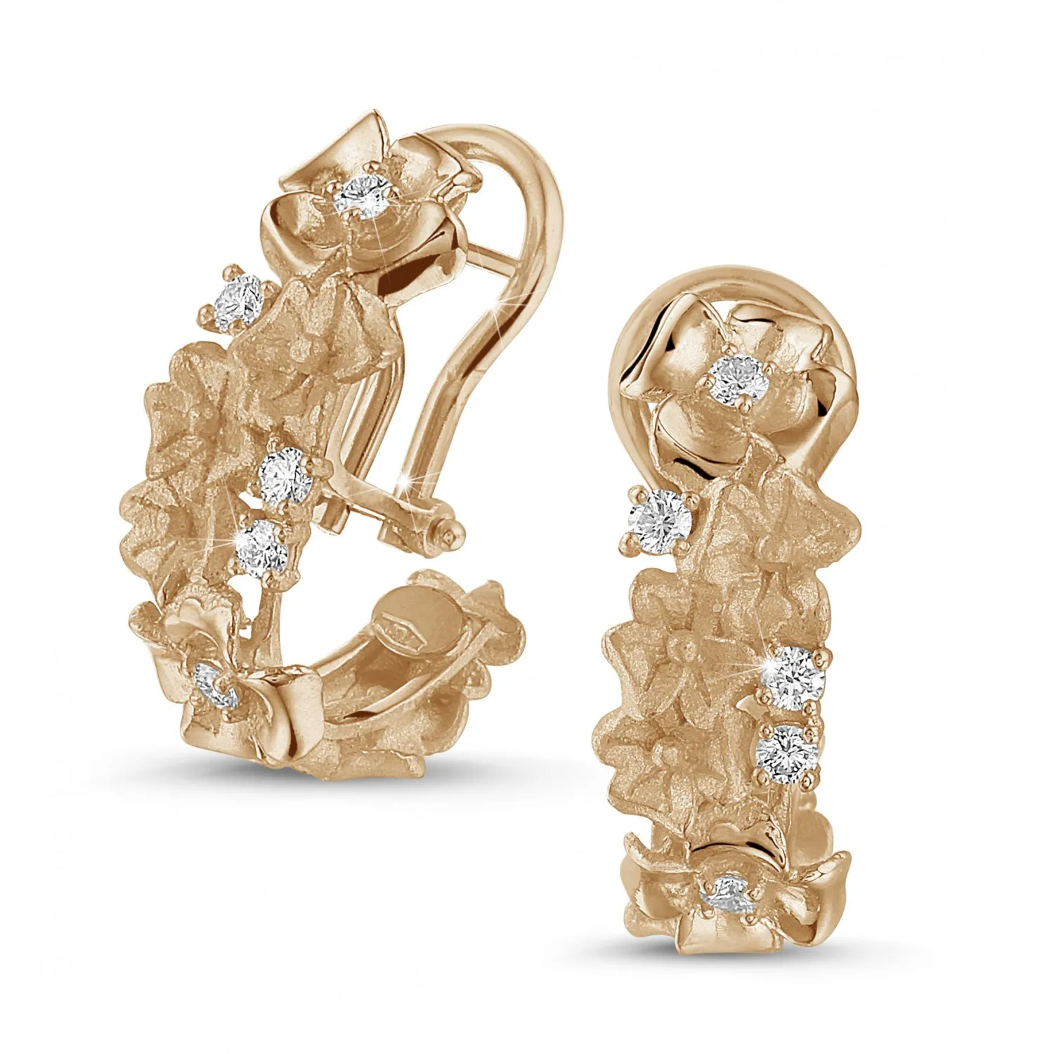 0.50 quilates pendientes diamantes diseño flor en oro rojo 