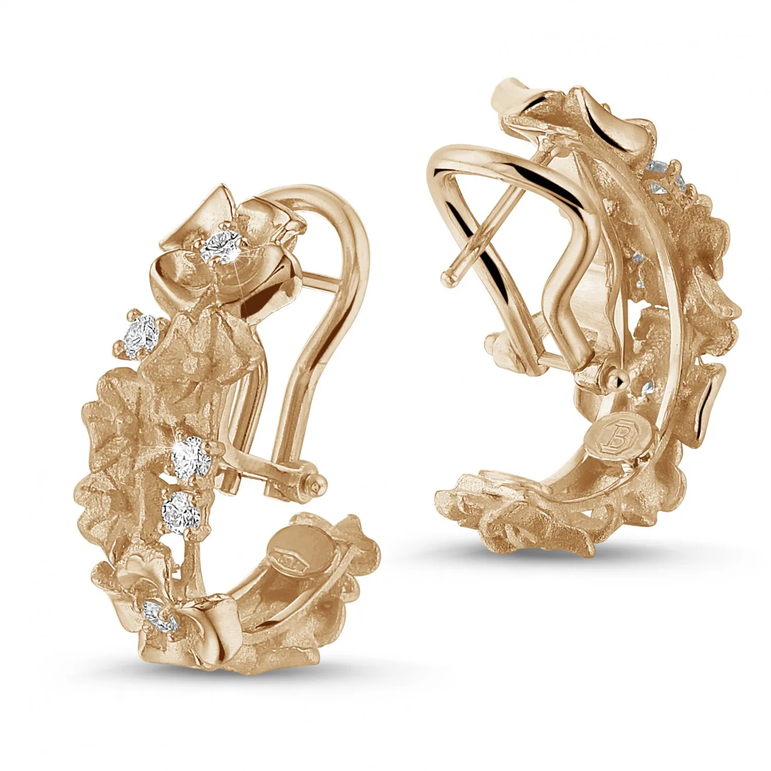 0.50 quilates pendientes diamantes diseño flor en oro rojo 