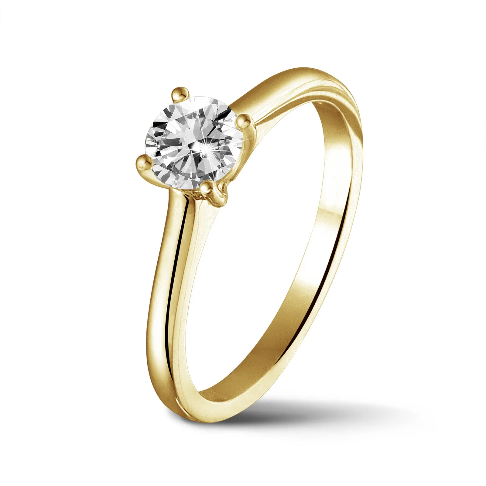 0.70 quilates anillo solitario en oro amarillo con un diamante redondo y 4 grapas 