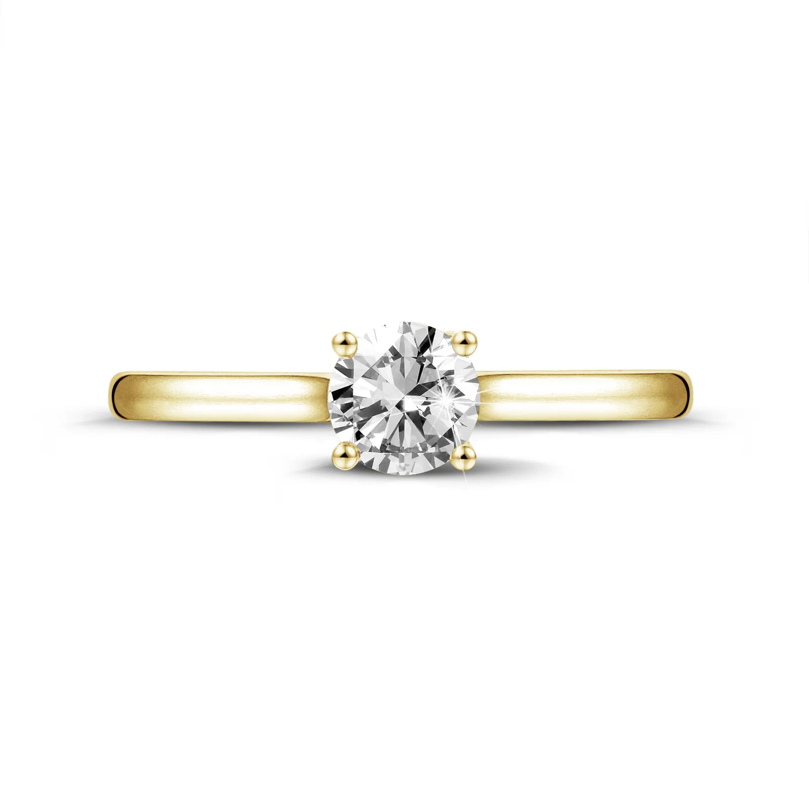 0.70 quilates anillo solitario en oro amarillo con un diamante redondo y 4 grapas 
