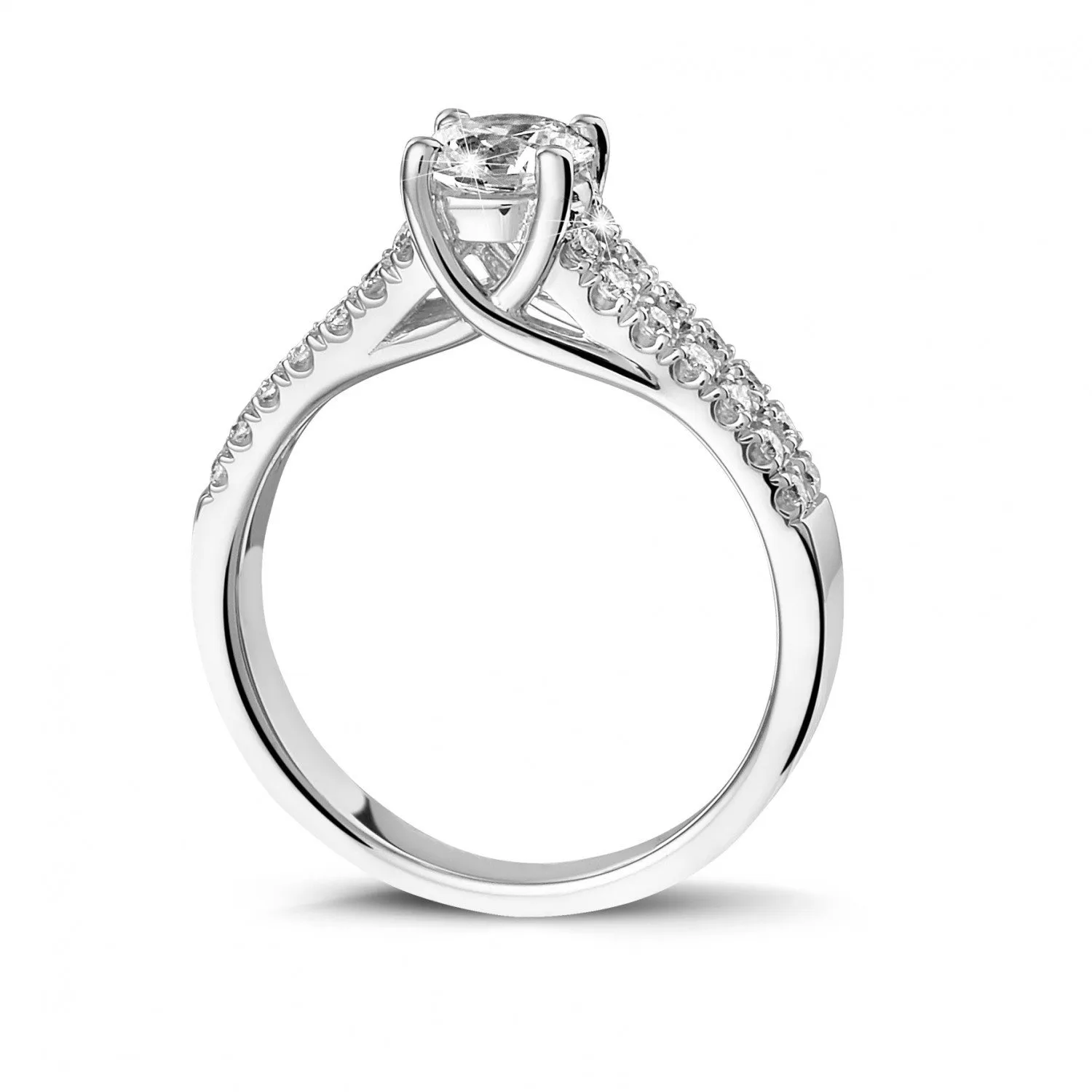 0.70 quilates anillo solitario en oro blanco con diamantes laterales 