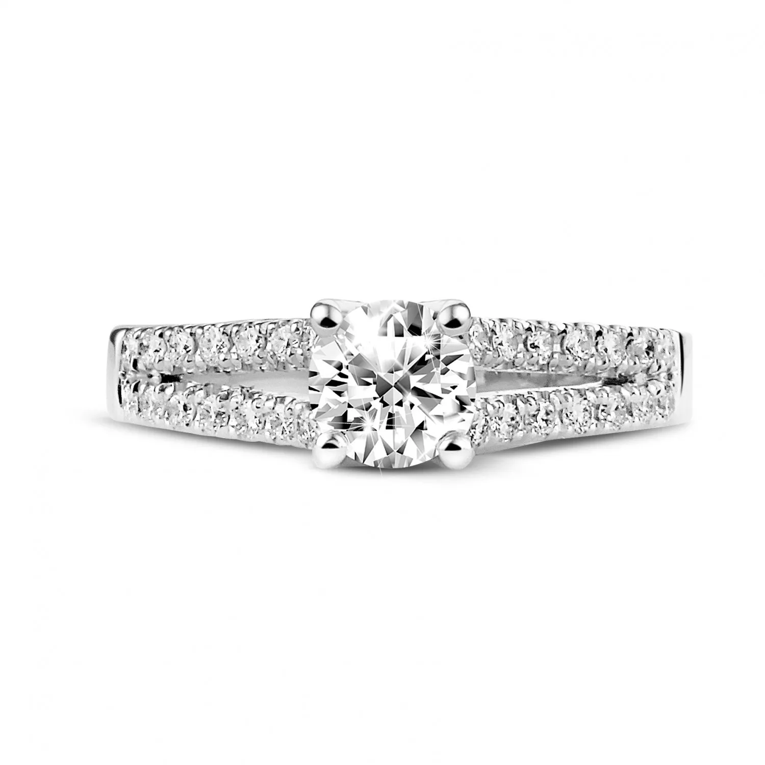 0.70 quilates anillo solitario en oro blanco con diamantes laterales 
