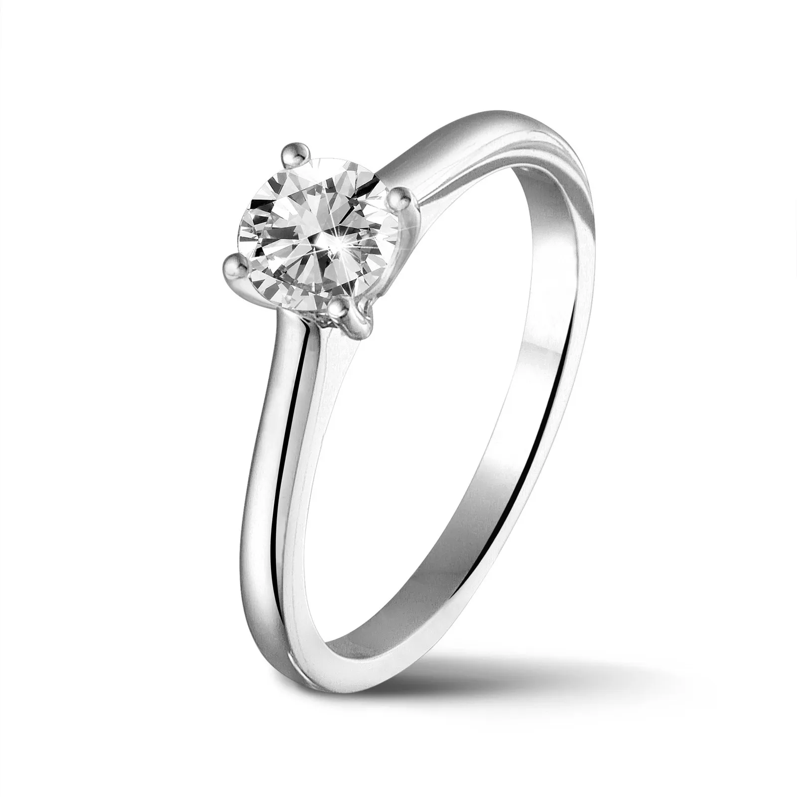 0.70 quilates anillo solitario en platino con un diamante redondo y 4 grapas 