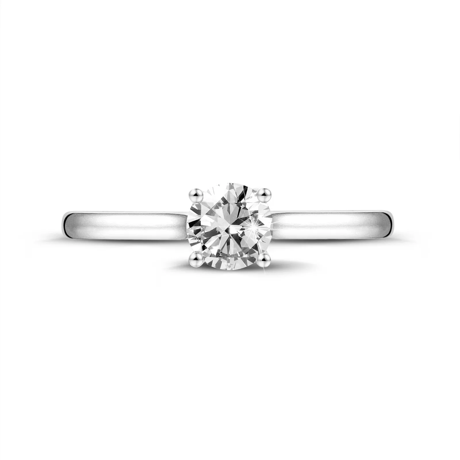 0.70 quilates anillo solitario en platino con un diamante redondo y 4 grapas 