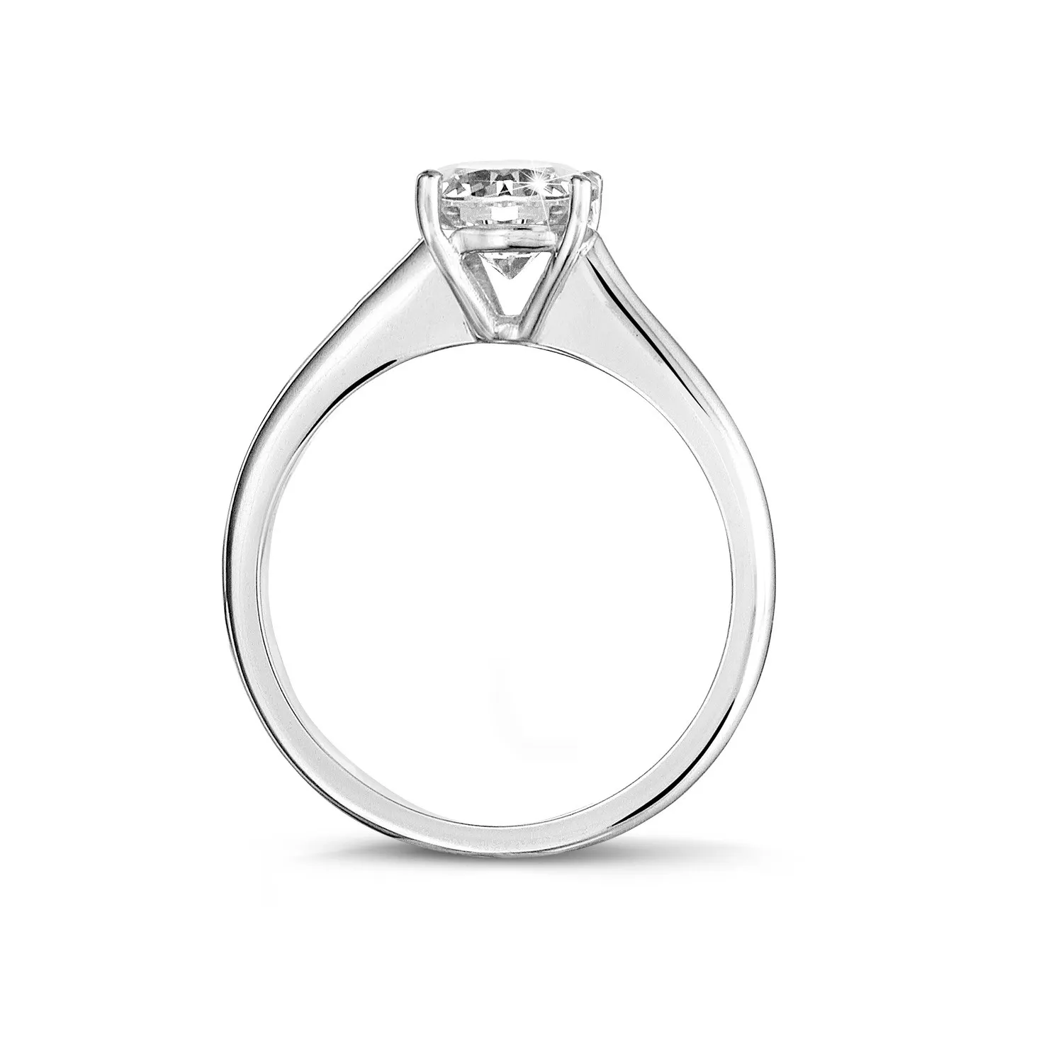 0.90 quilates anillo solitario en oro blanco con un diamante redondo y 4 grapas 