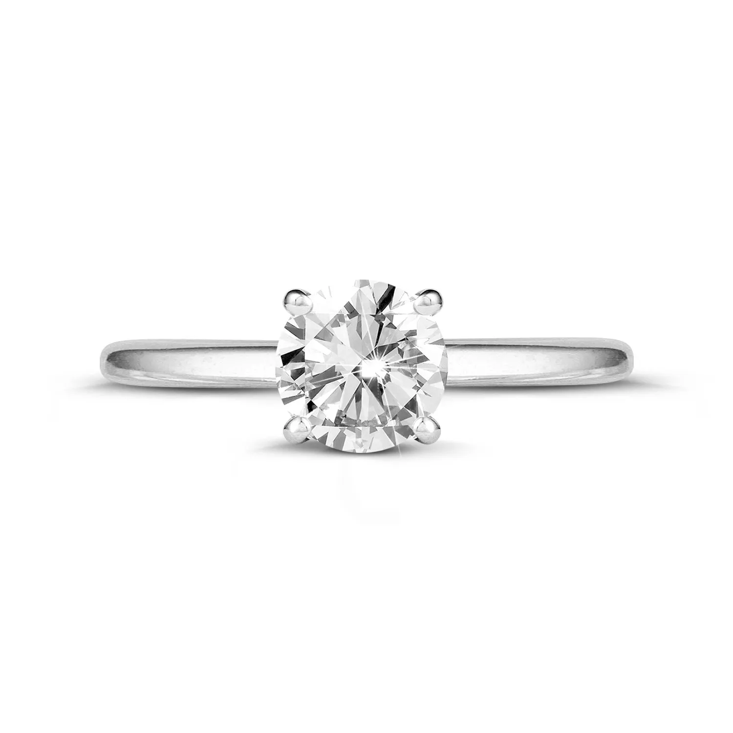0.90 quilates anillo solitario en oro blanco con un diamante redondo y 4 grapas 