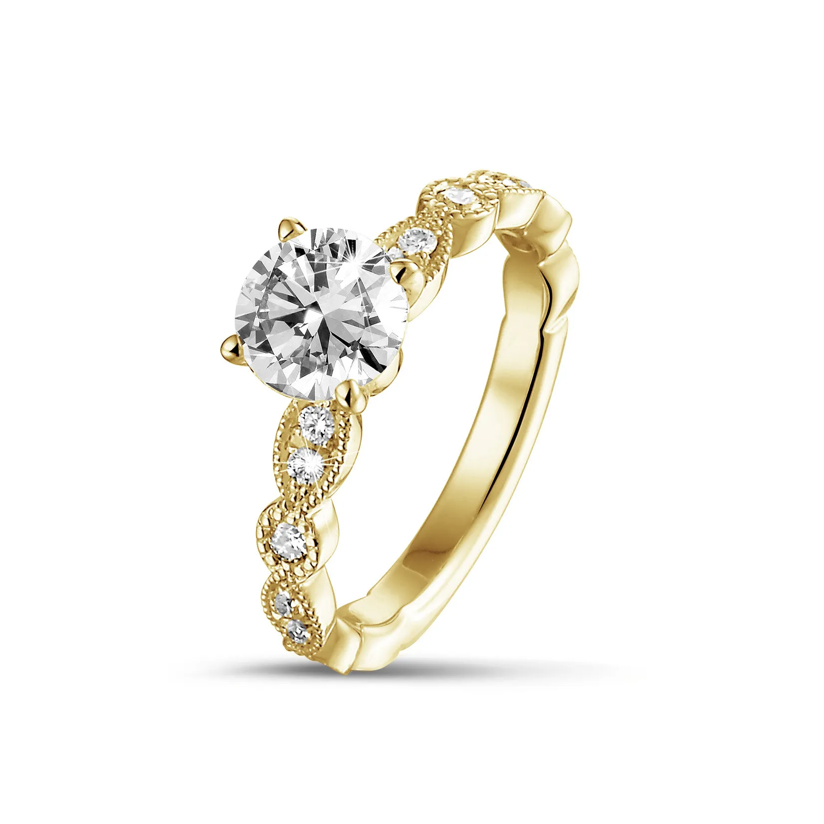 1.00 quilates anillo solitario apilable de oro amarillo con un diamante redondo con diseño marquesa 