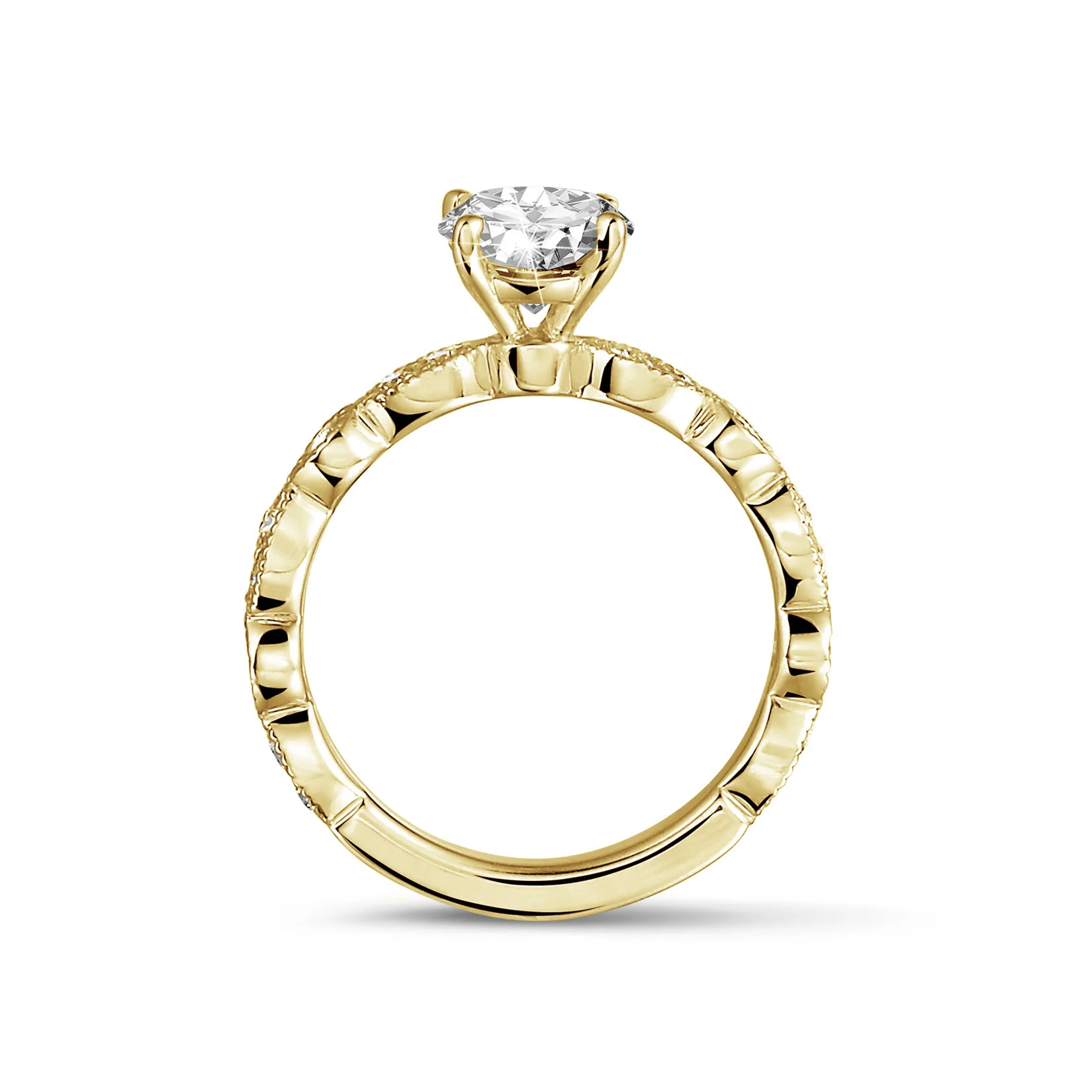 1.00 quilates anillo solitario apilable de oro amarillo con un diamante redondo con diseño marquesa 