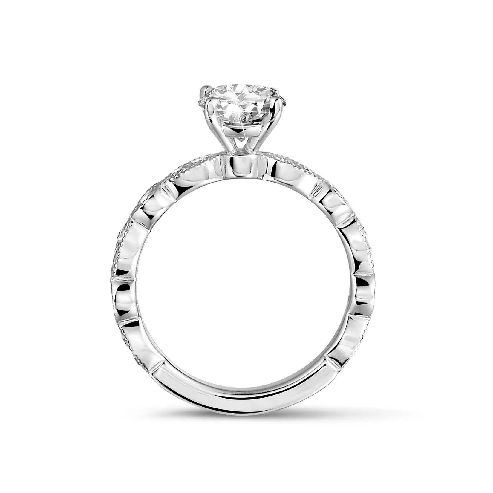 1.00 quilates anillo solitario apilable de oro blanco con un diamante redondo con diseño marquesa 