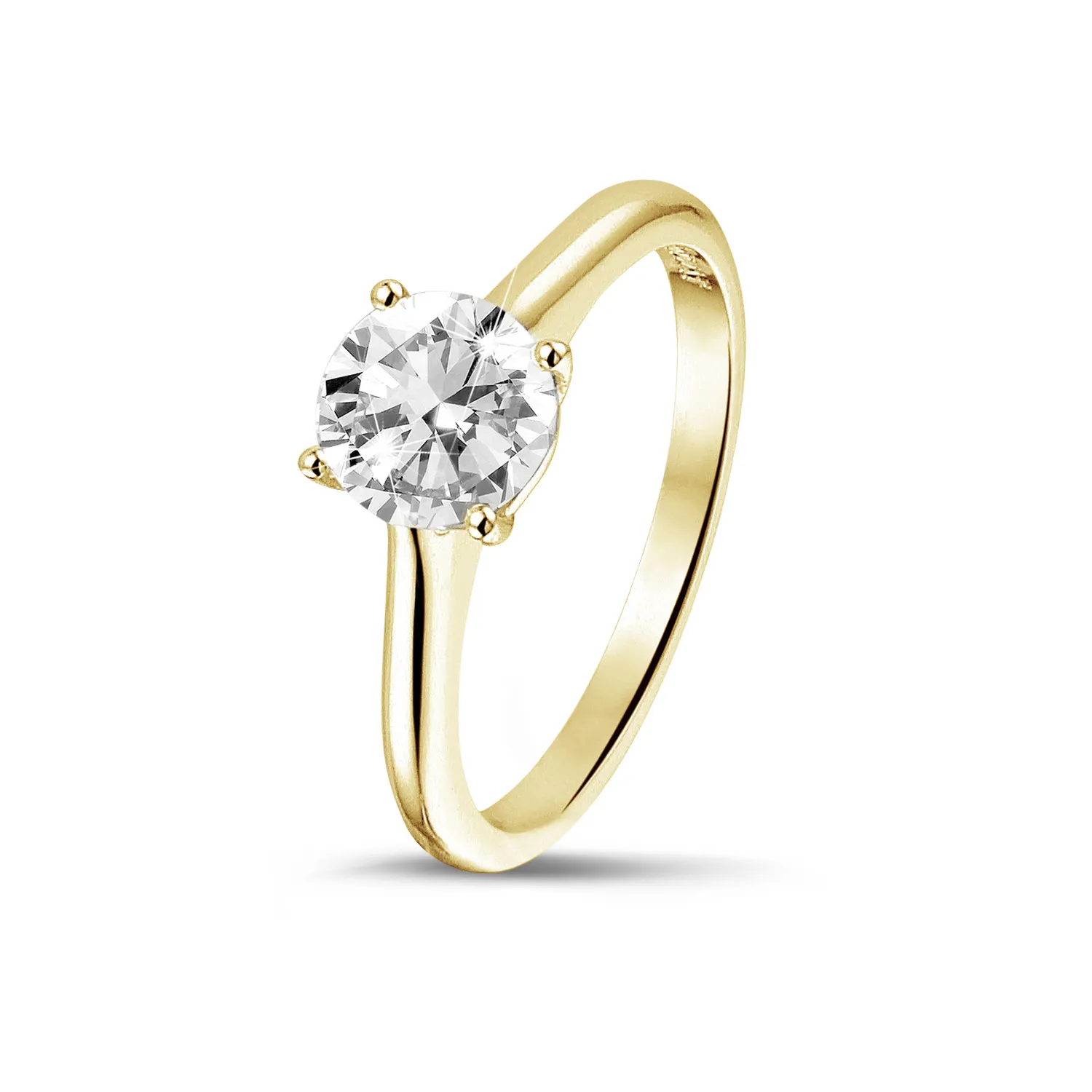 1.00 quilates anillo solitario en oro amarillo con un diamante redondo y 4 grapas 