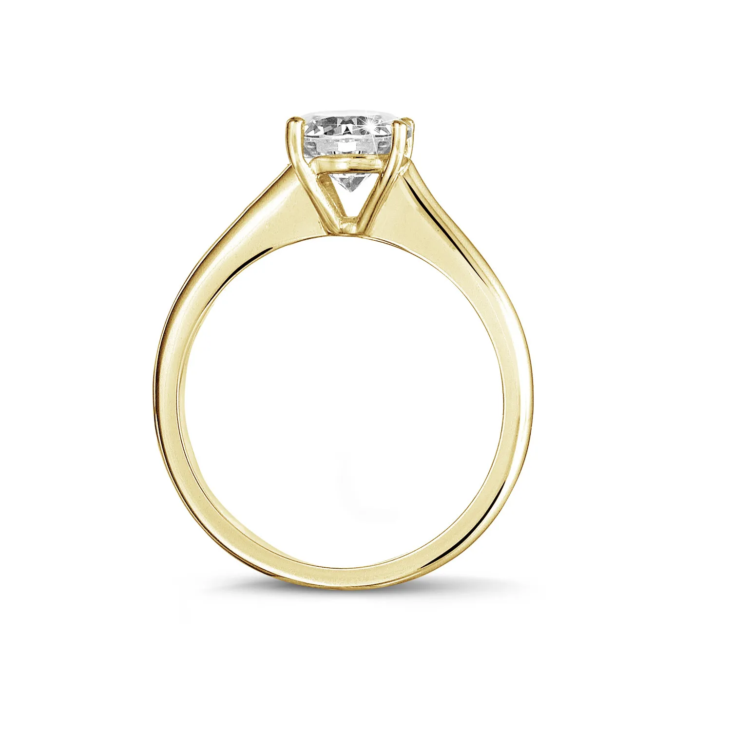 1.00 quilates anillo solitario en oro amarillo con un diamante redondo y 4 grapas 