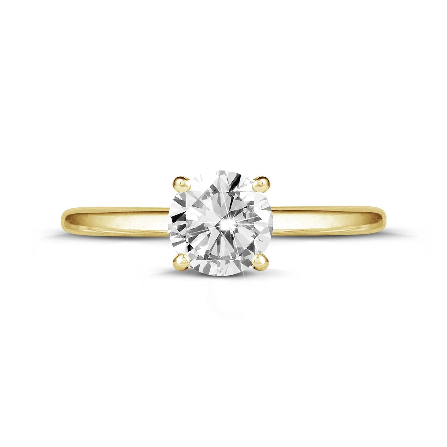 1.00 quilates anillo solitario en oro amarillo con un diamante redondo y 4 grapas 