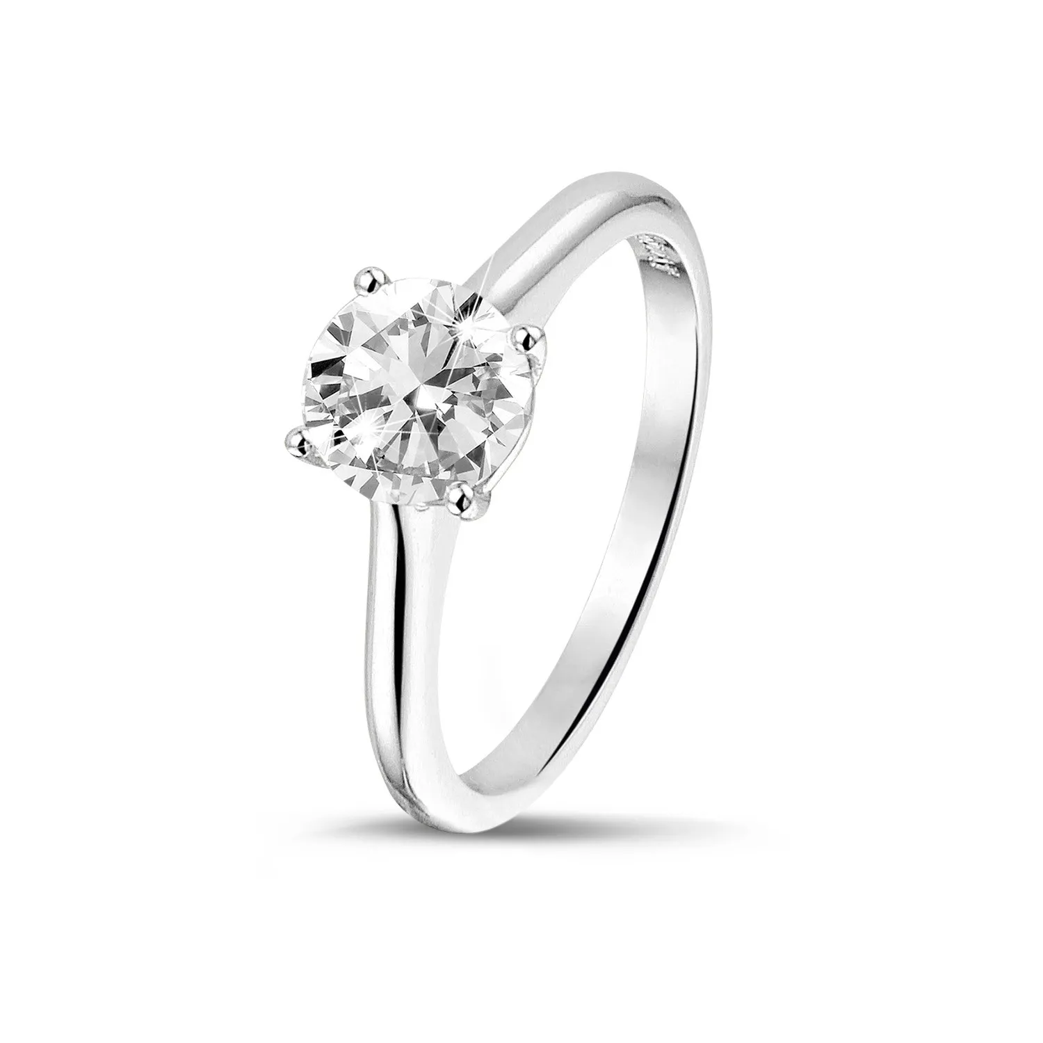 1.00 quilates anillo solitario en oro blanco con un diamante redondo y 4 grapas 