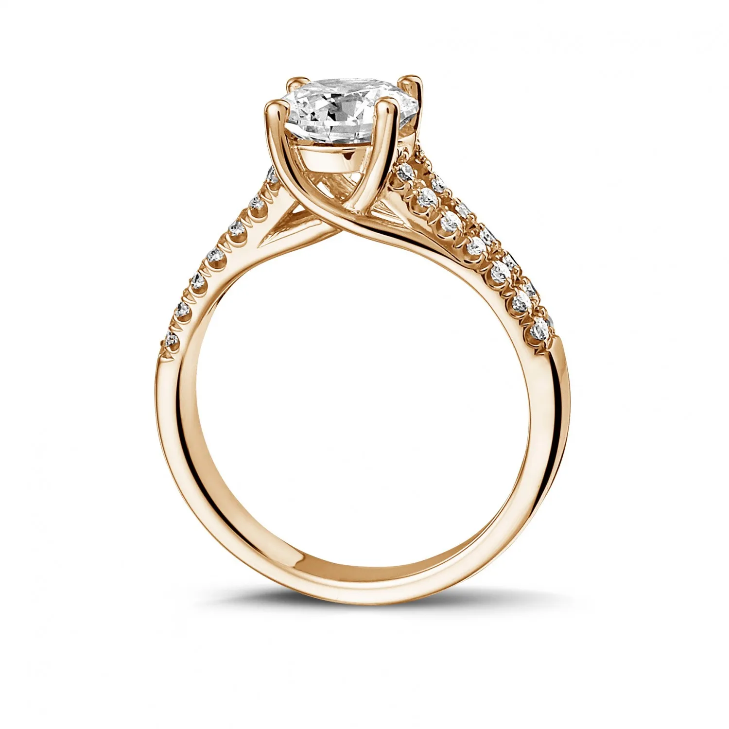 1.00 quilates anillo solitario en oro rojo con diamantes laterales 