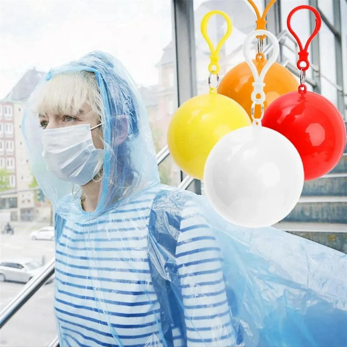 10PCS RAINCOAT BALL WITH HOOK DISPOSABLE THICKENED OUTDOOR EMERGENCY COATS WATERPROOF RAIN PONCHOS