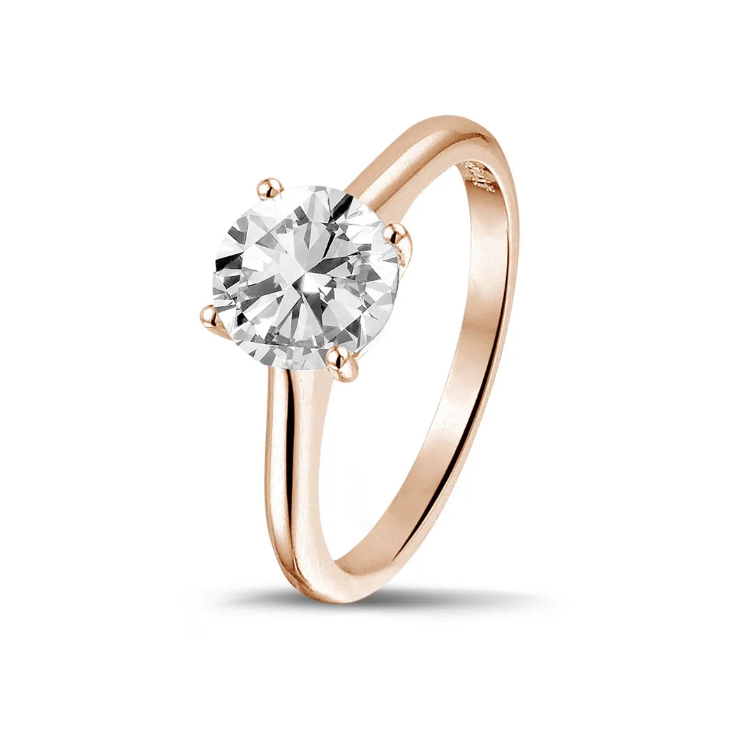 1.25 quilates anillo solitario en oro rojo con un diamante redondo y 4 grapas 