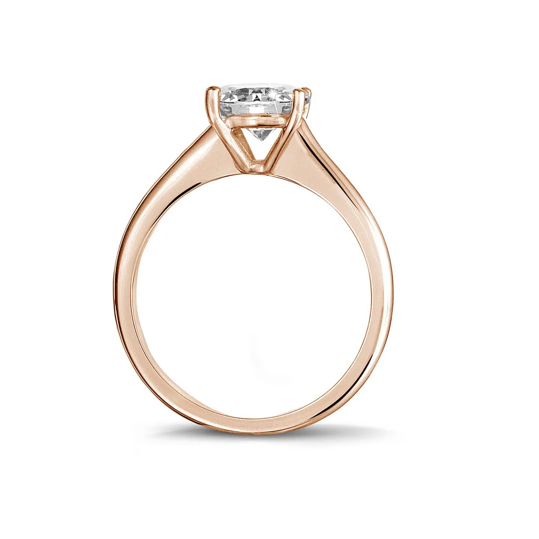 1.25 quilates anillo solitario en oro rojo con un diamante redondo y 4 grapas 