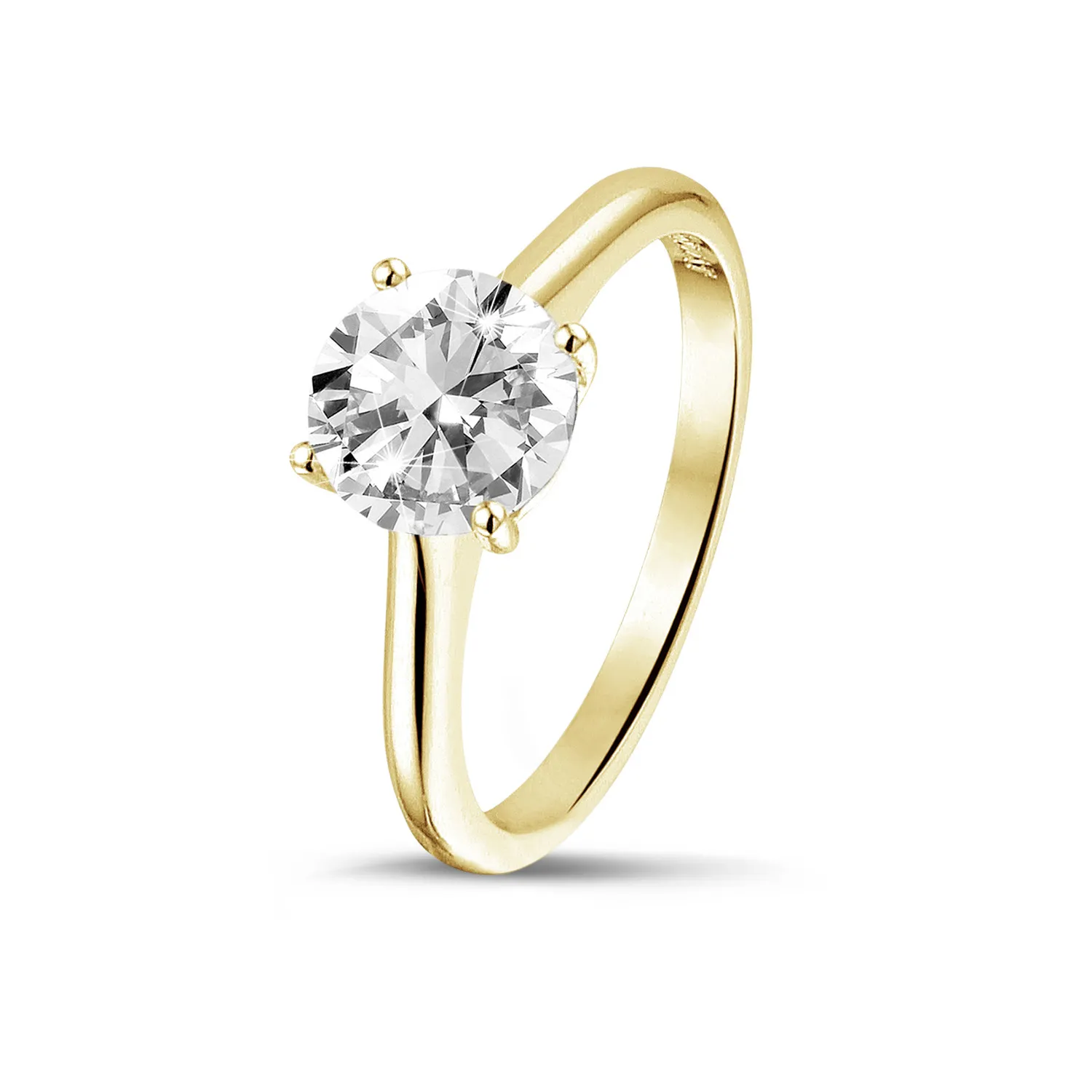 1.50 quilates anillo solitario en oro amarillo con un diamante redondo y 4 grapas 