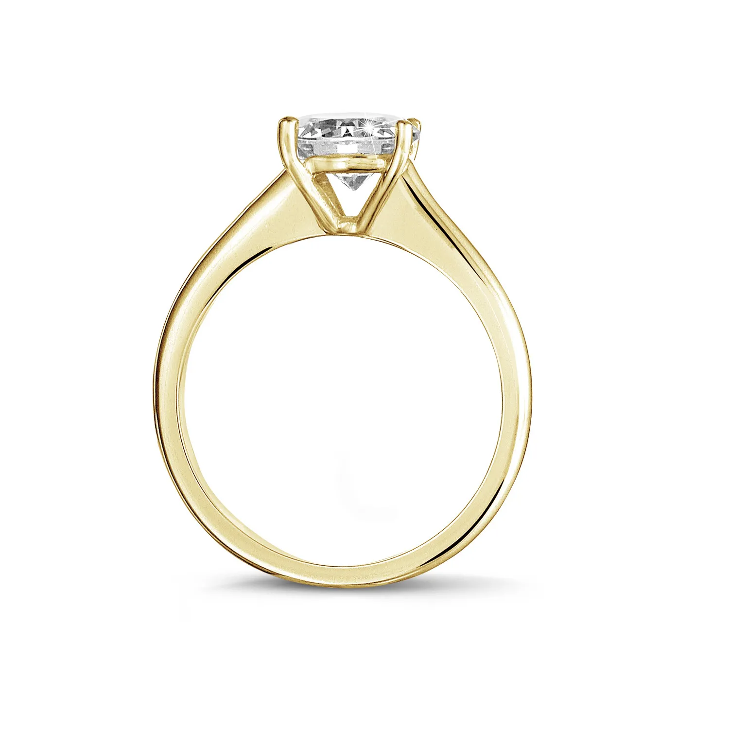 1.50 quilates anillo solitario en oro amarillo con un diamante redondo y 4 grapas 