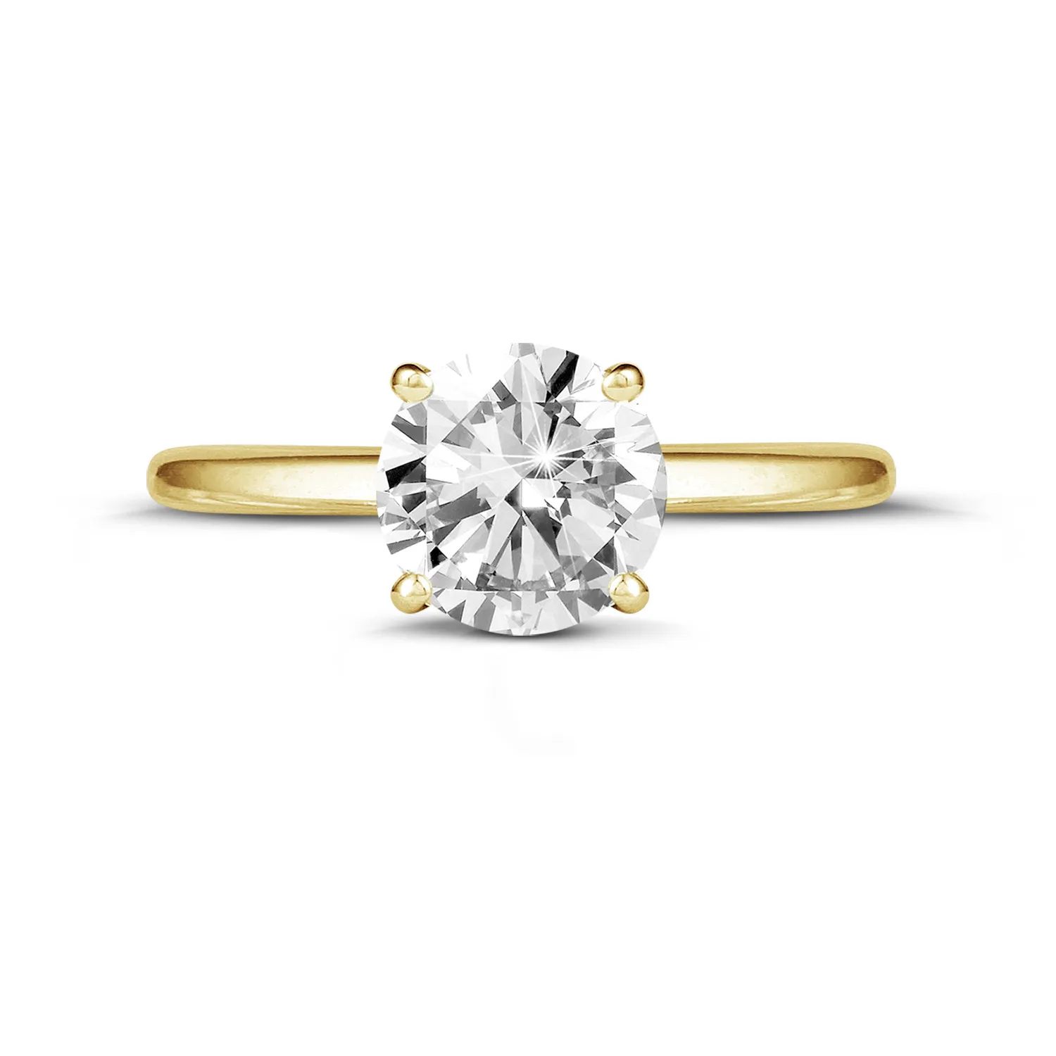 1.50 quilates anillo solitario en oro amarillo con un diamante redondo y 4 grapas 