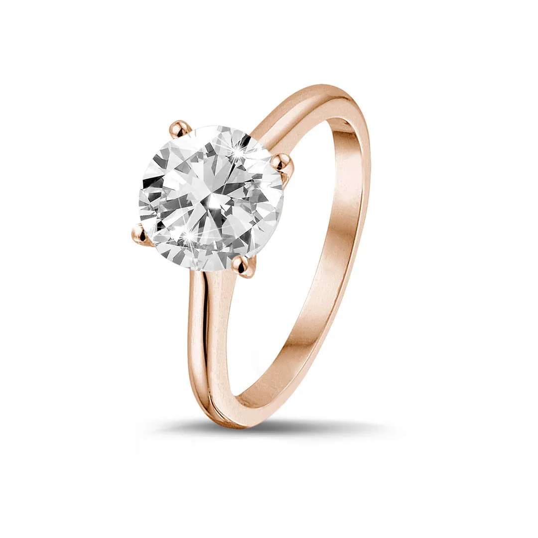 2.00 quilates anillo solitario en oro rojo con un diamante redondo y 4 grapas 