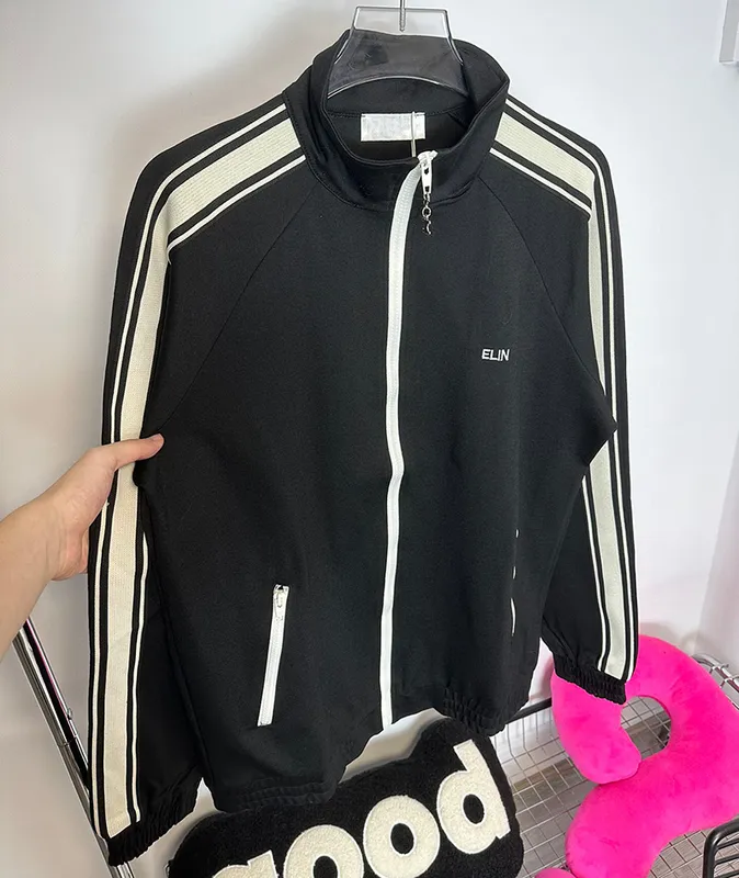 24fw París Autumn Bordery Letter Stand Collar Descanado Men Sport Outdoor Casual High Street Women Chaqueta 0809