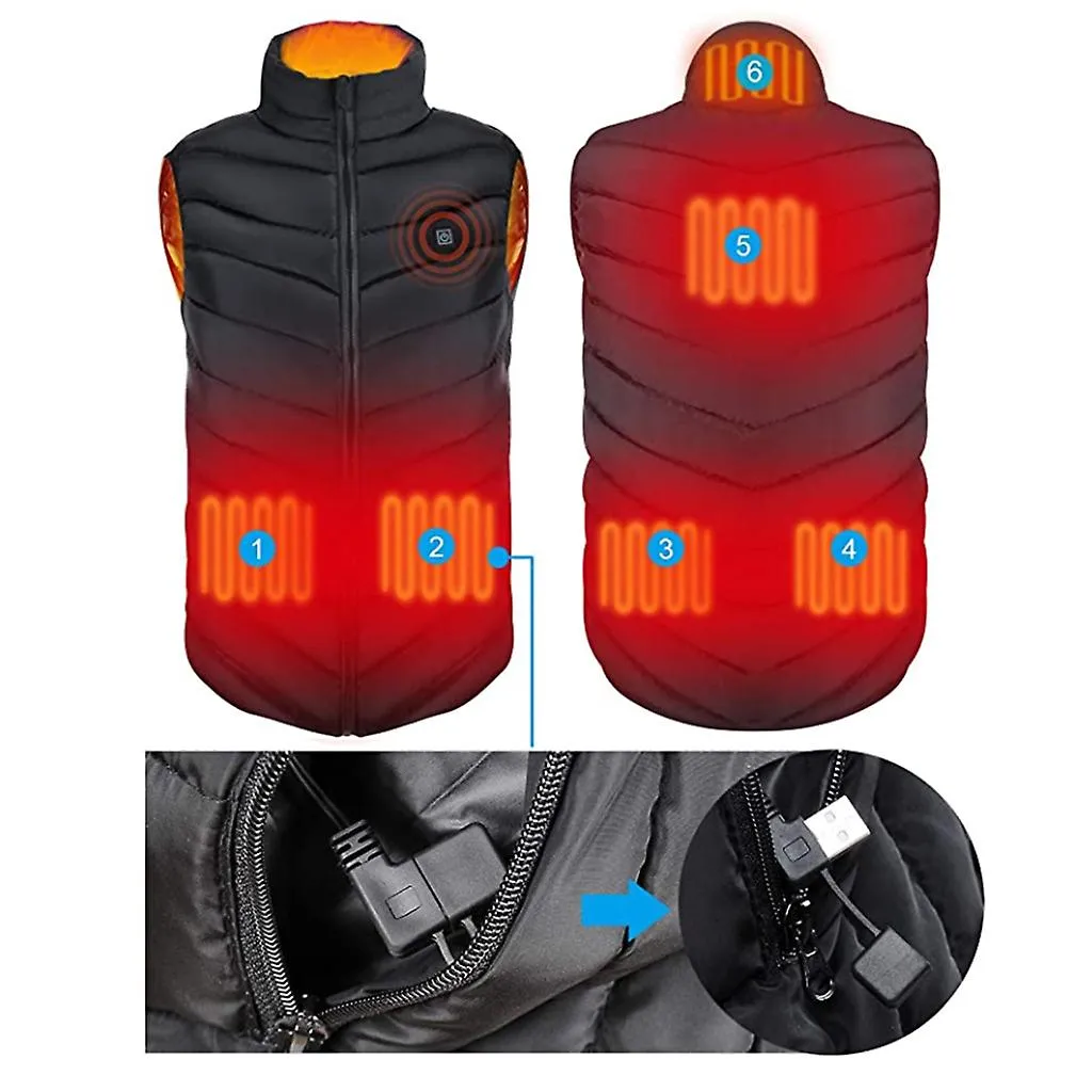  6 Areas Men Winter Electric Heated Vest Stand Collar Usb Heating Sleeveless Zipper For Jacket Outdoor Fishing Hunting Thermal W