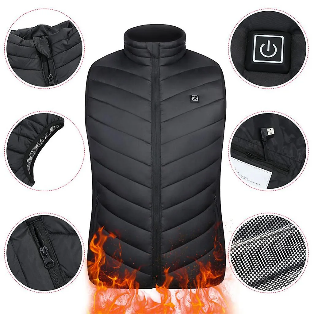  6 Areas Men Winter Electric Heated Vest Stand Collar Usb Heating Sleeveless Zipper For Jacket Outdoor Fishing Hunting Thermal W