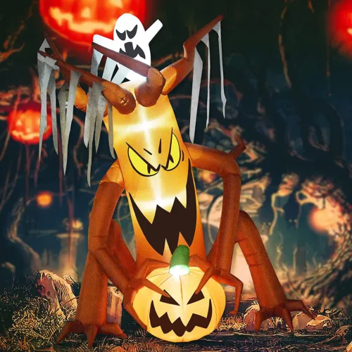 8 FT Height Halloween Inflatable Outdoor Ghost Tree with Pumpkin& Ghost