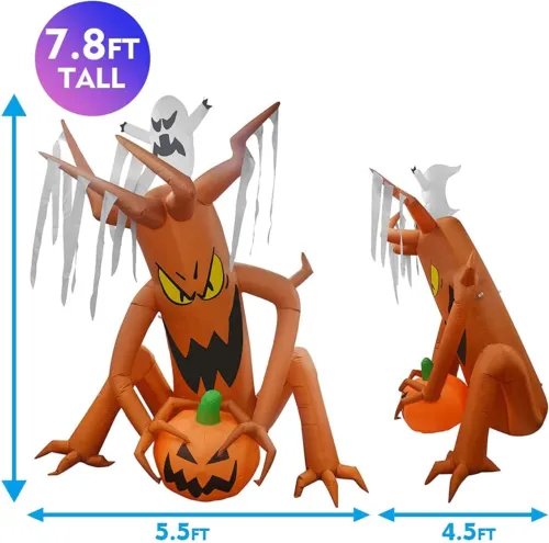 8 FT Height Halloween Inflatable Outdoor Ghost Tree with Pumpkin& Ghost