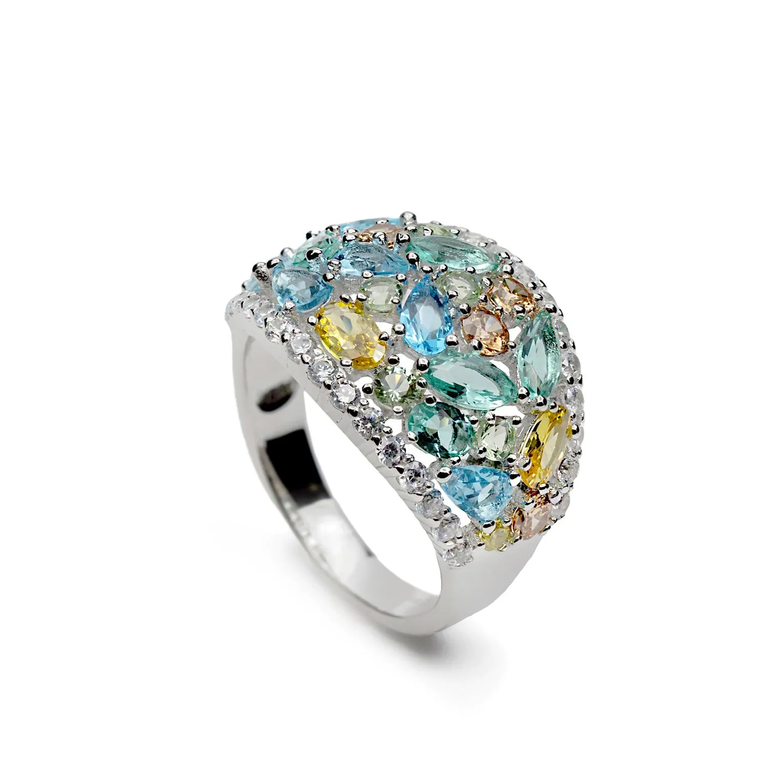 Anillo con piedras barroco en tonos fríos