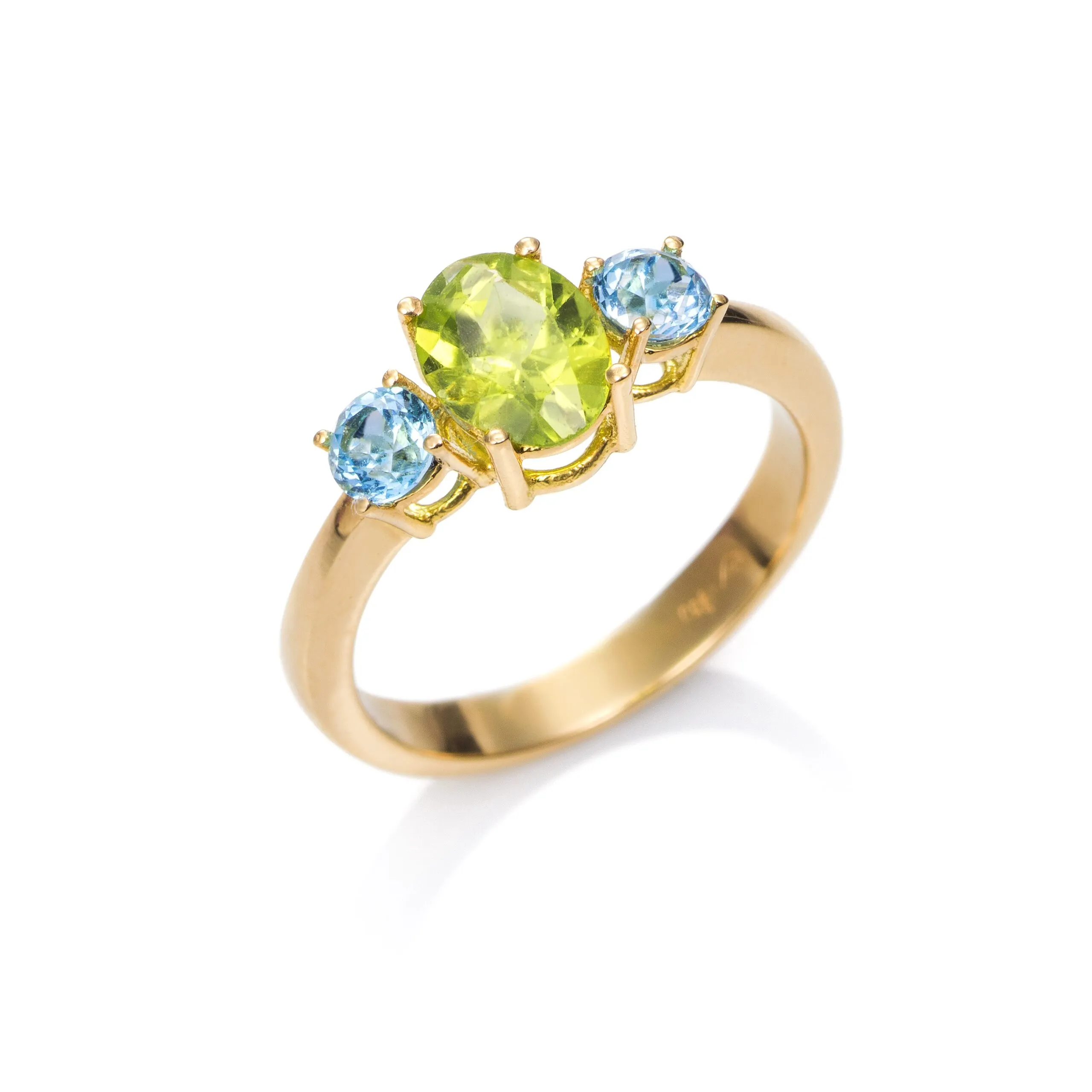 *Anillo Oro 18kts con Peridoto y Topacios azules