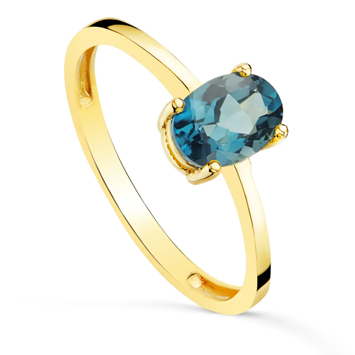 Anillo Oro Solitario Piedra London Blue