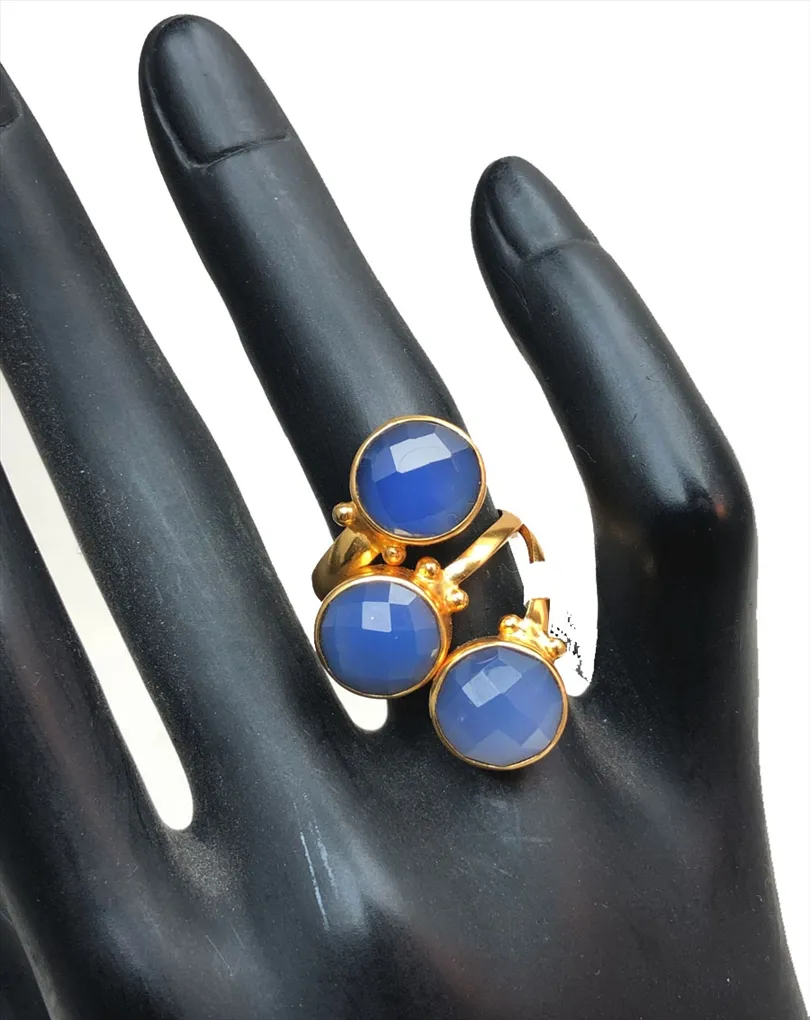 ANILLOS MUJER AZULES CON BAÑO DE ORO Y PIEDRAS NATURALES