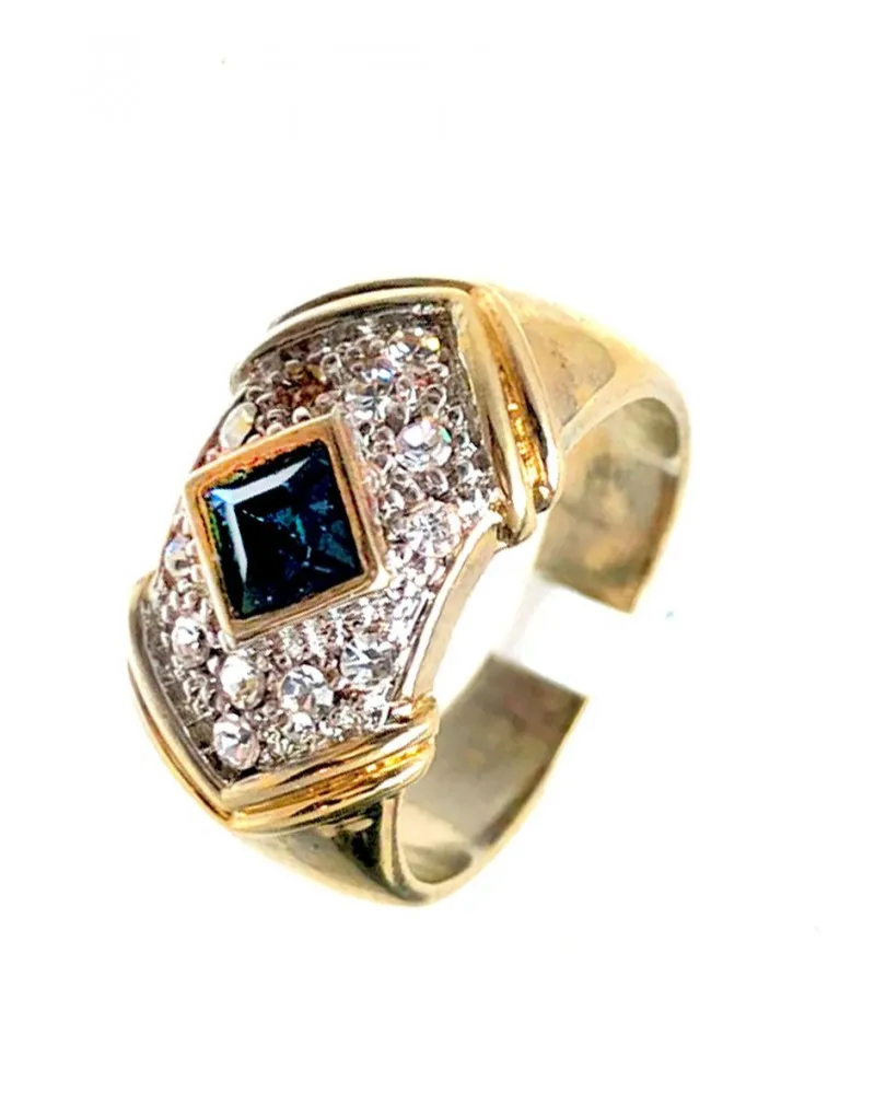 ANILLOS MUJER AZULES CON CIRCONITAS Y BAÑO DE ORO 