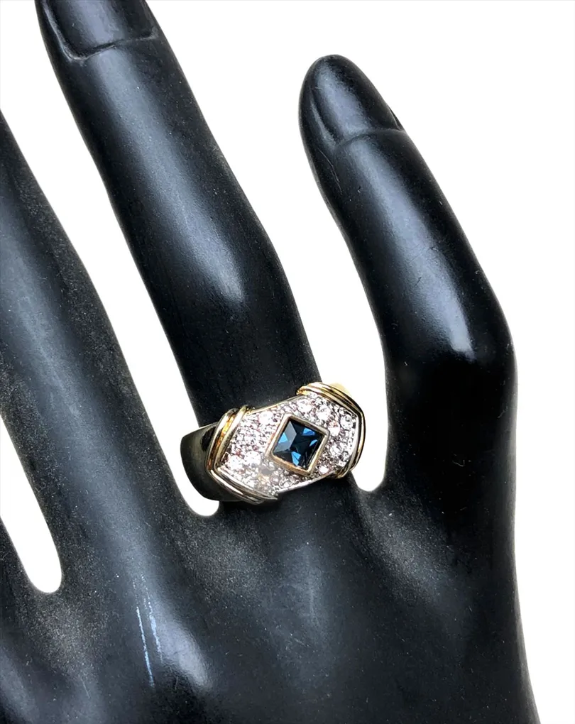 ANILLOS MUJER AZULES CON CIRCONITAS Y BAÑO DE ORO 