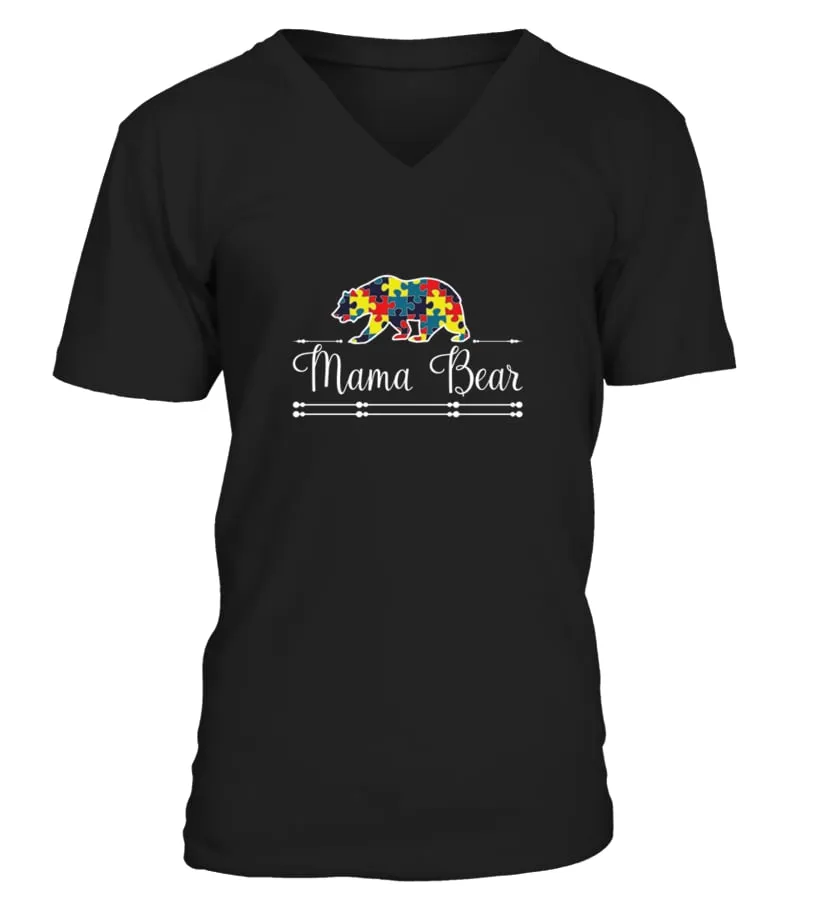 Autism Mom Mama Bear Autistic Child Son Daughter T shirt Camiseta cuello en V Unisex