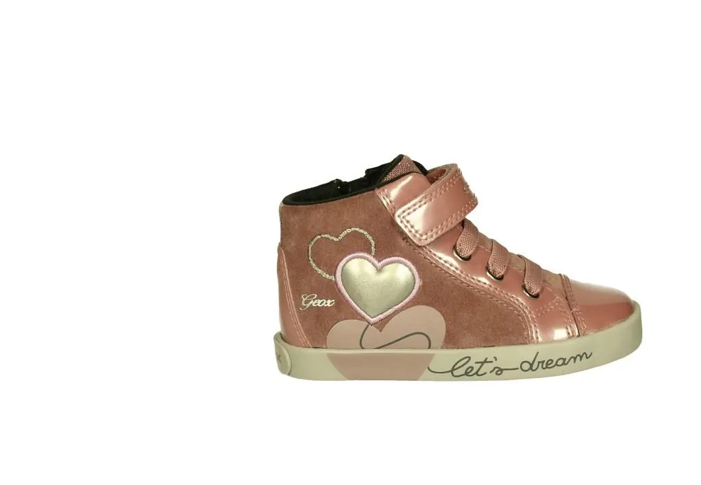 Botin Velcro/cremallera Nobuck Rosa Lateral Corazones