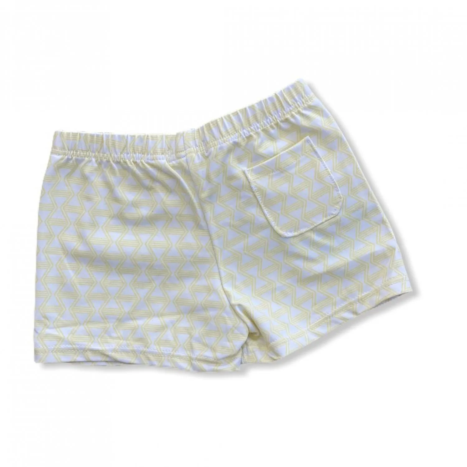 Boy's yellow boxer swimsuit with geometric print