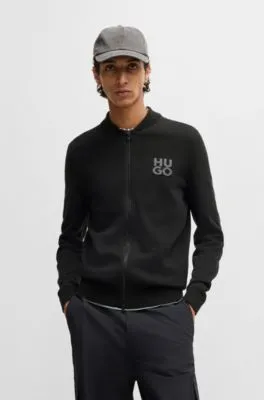 Cárdigan de algodón con cremallera y logo apilado