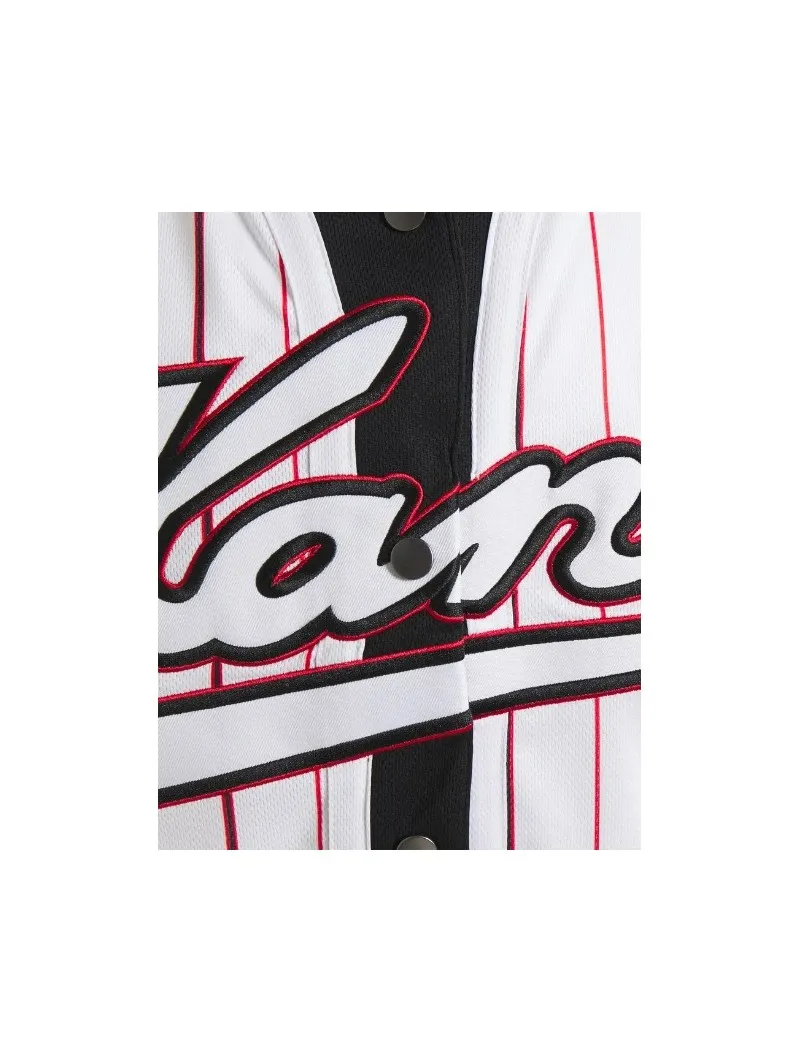 Camiseta beisbolera KARL KANI manga corta unisex VARSITY BLOCK PINSTRIPE BASEBALL White Ref. KKMQ12171WHT Blanca rayas (copia)