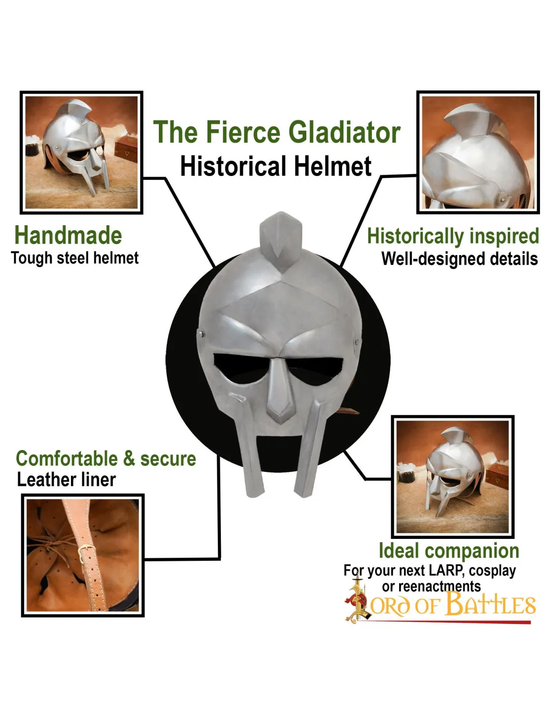 Casco histórico Fierce Gladiador, acero dulce