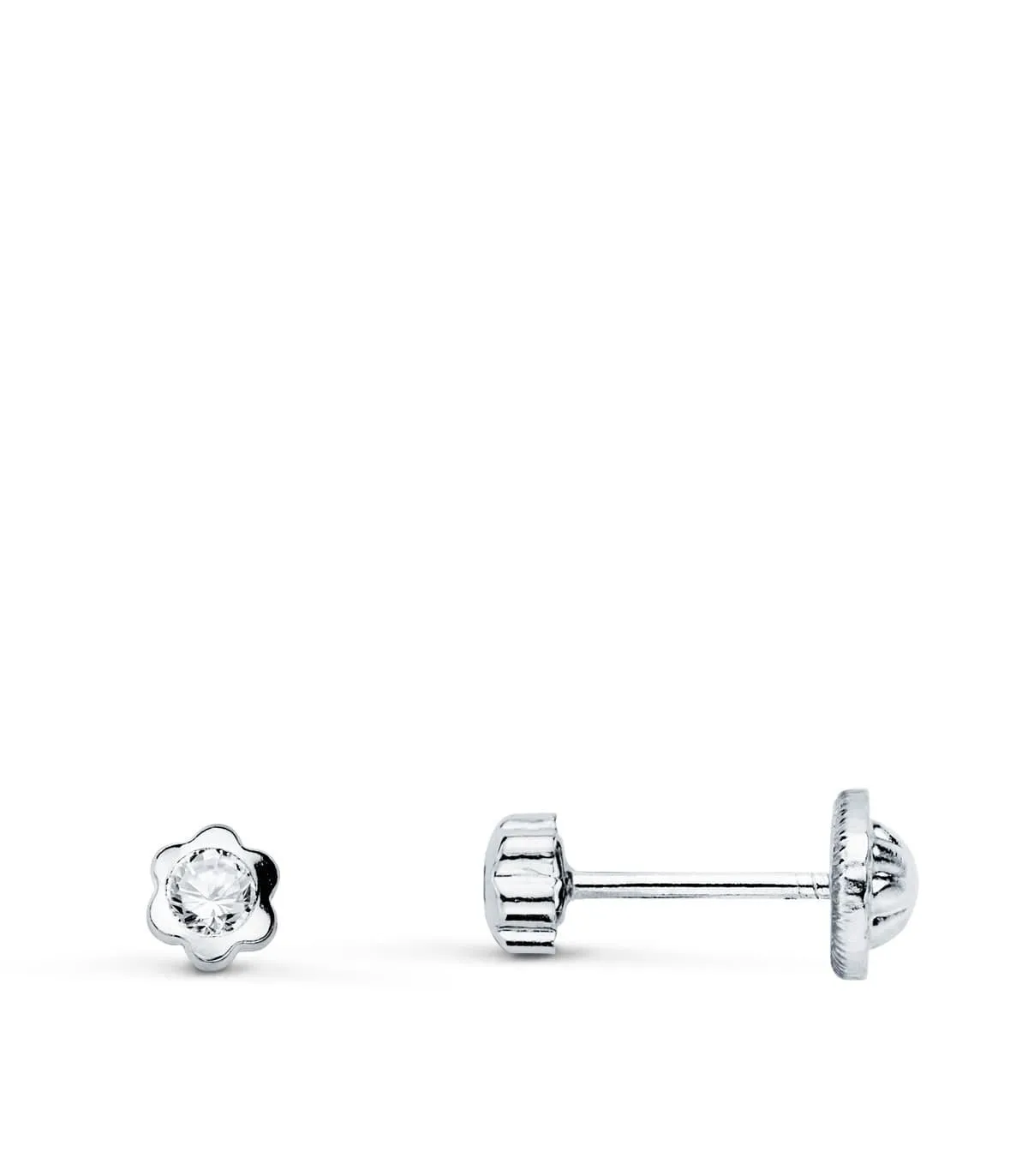 Clous d'oreilles Marguerite Zircon Or Blanc 18K 4mm